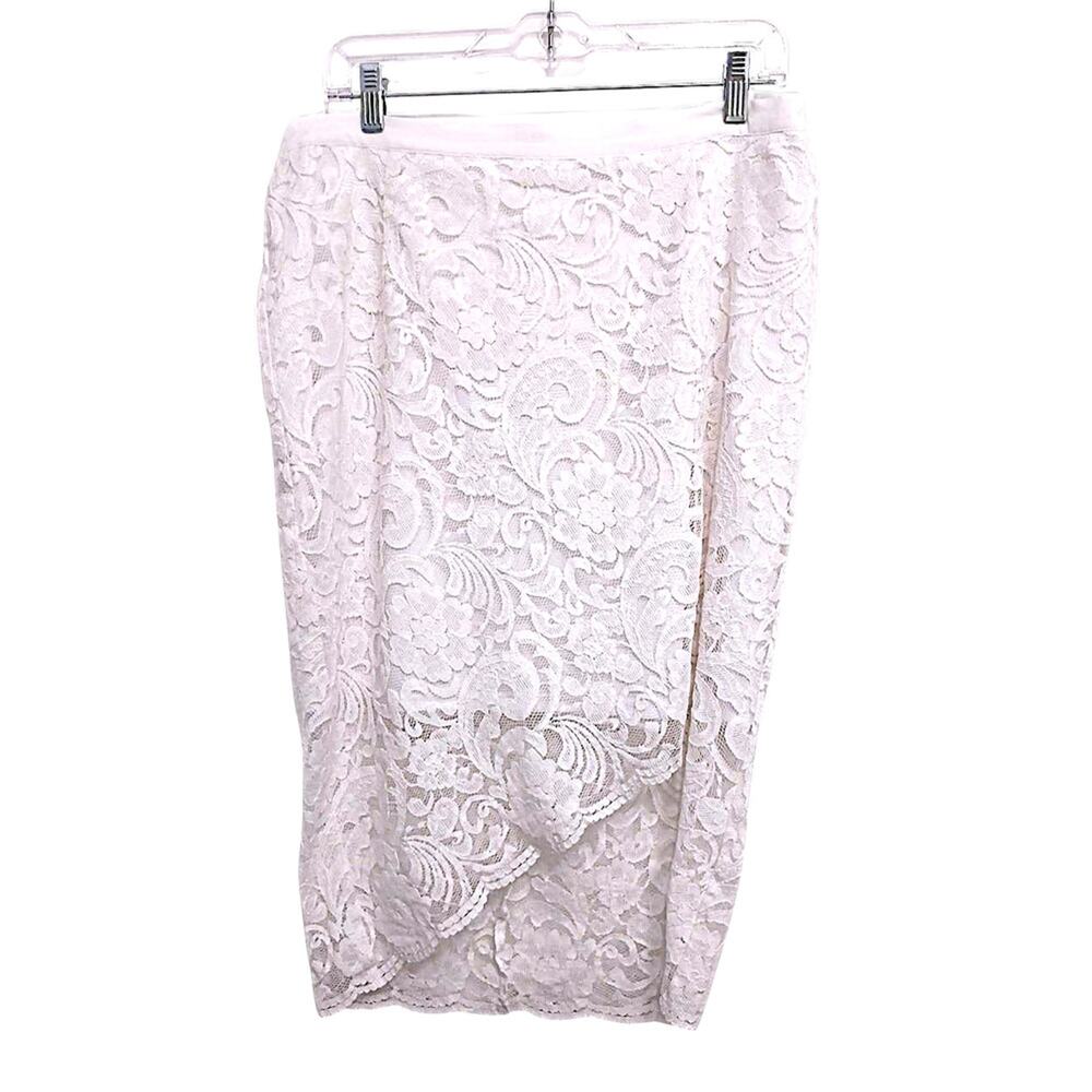 Bisou Bisou Lace Skirt Woman's Sz 16 White Cocktail Party Wedding Romantic Glam
